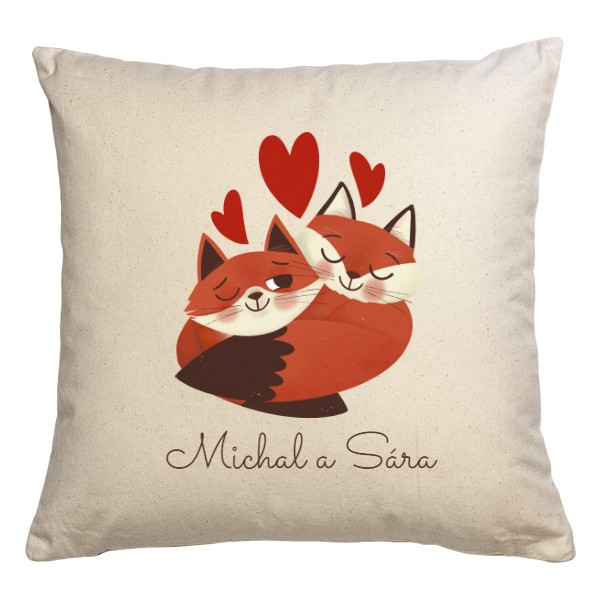 Vankúš bavlnený s potlačou Zamilované líšky